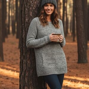 Akini Knit Cotton Wool Blend Long Pocket Round‎ Neckline Sweater Size S